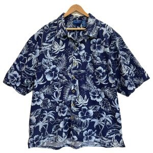 Vintage OP Mens Hawaiian Floral Short Sleeve Button Down Camp Shirt Sz XXL Blue